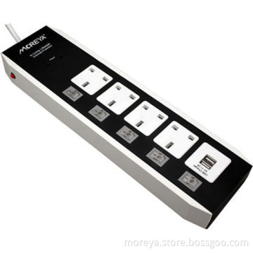 Universal Standard Power Strip with 4 Socket Outlets and 2 USB Plugs, Overload Protection